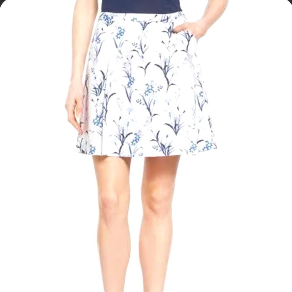 Cece Women's Floral-Print A-Line Skirt - Stone Blue Cotton Blend Sz 6 NWT